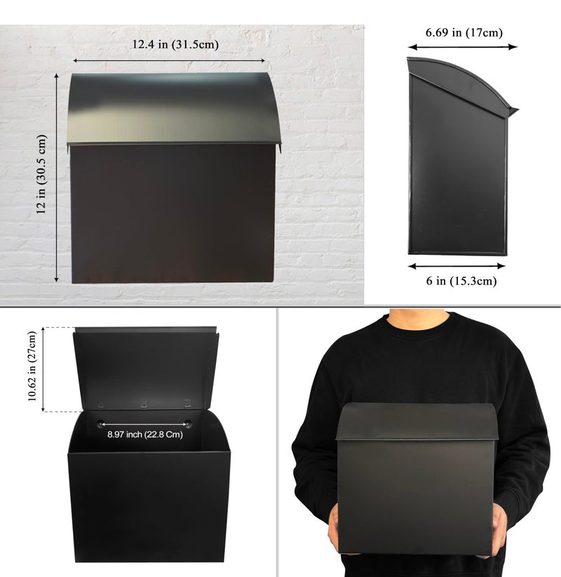 NACH Large Mailbox for House, 12.4â€x7.1â€x11.8 Black Mailboxes for Outside, Waterproof Mailbox - Baxter-Style Wall Mount Mailboxes for Outside - Image 4